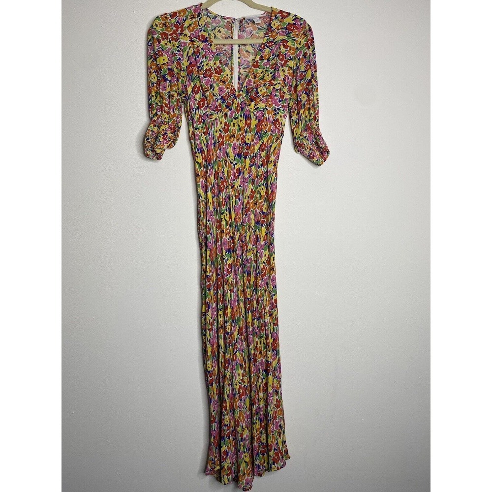 RIXO FOR TARGET FLORAL MULTICOLOR PUFF‎ SLEEVE MAXI DRESS Size 2